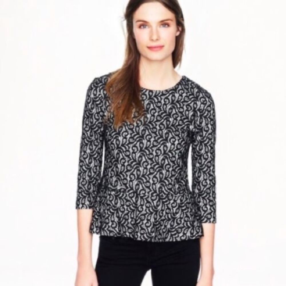J.crew black lace overlay peplum shirt